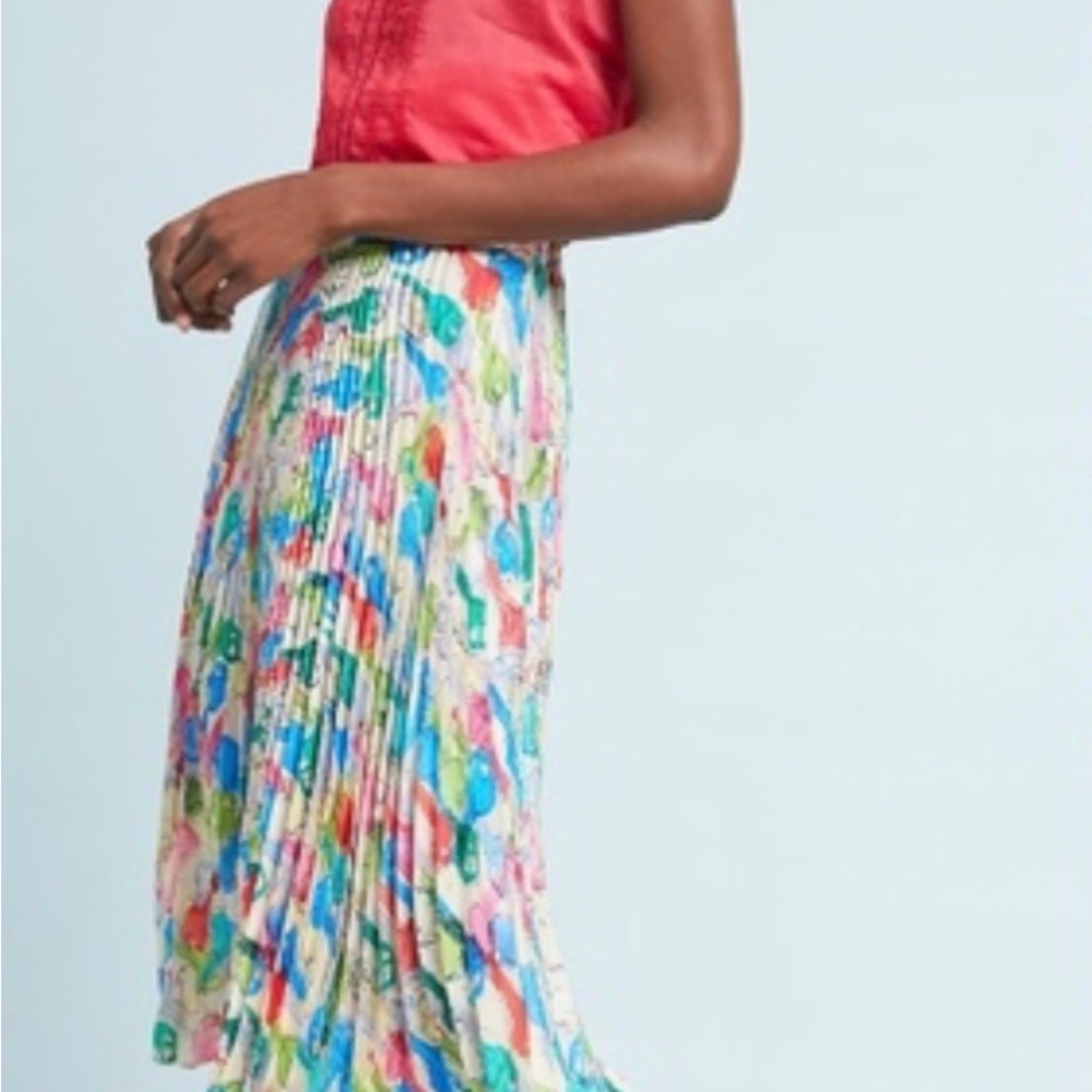 Eva Franco Anthropologie Pleated Colorful Midi Size 4